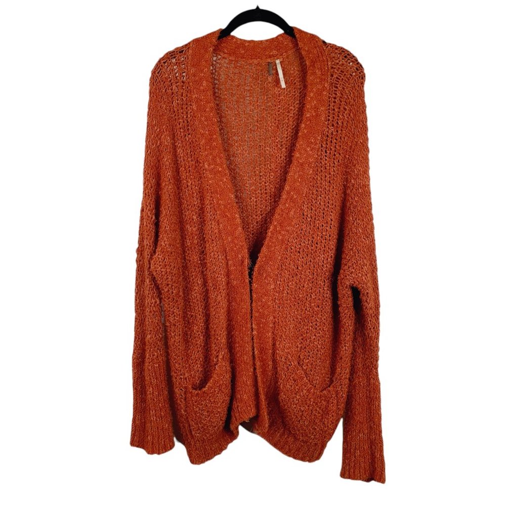 Free people Boucle Oversized Open Knit Boho Cardigan Rust Toggle Closure Large